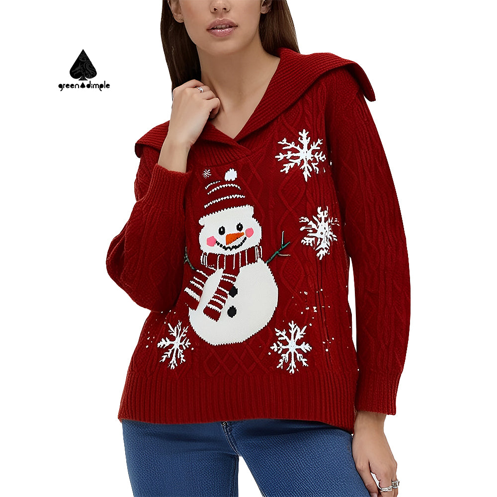 Christmas Oversized Casual Snowman Button Knitted Cardigan