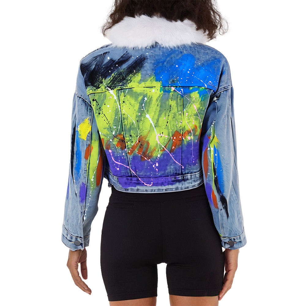Warm Fluffy neck luxury Winter wind breaker denim Jacket For Women