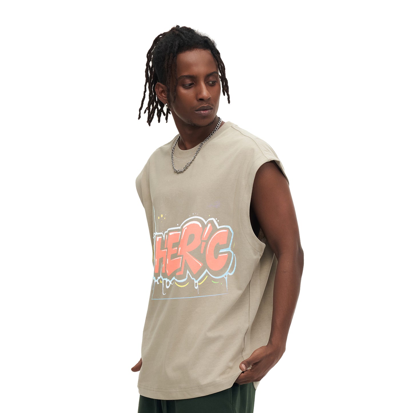 Customize brand printing Unisex 270g pure cotton Sleeveless T shirt