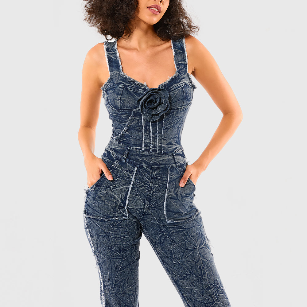 Custom Fashionable women Casual wide Strap denim Jumpsuits