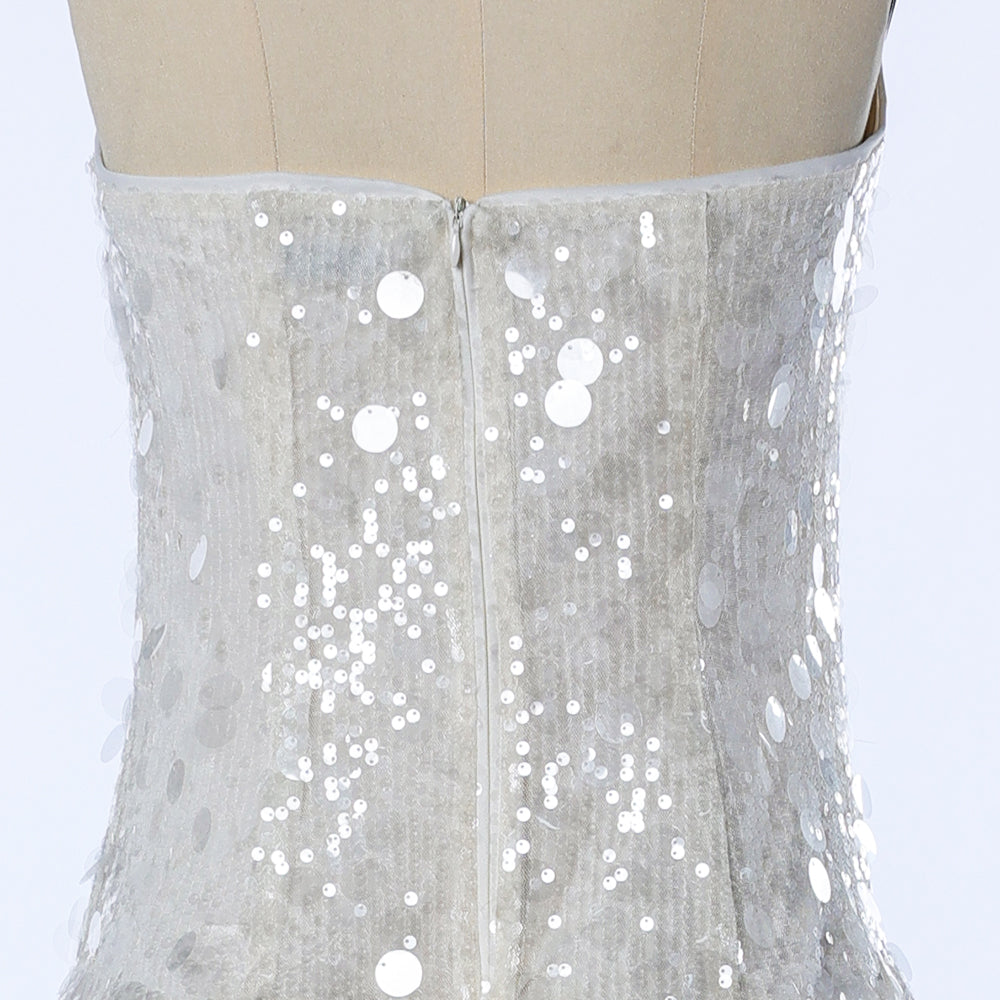 White Maxi Evening Party Dress Women's Sequined Formal Club Gown