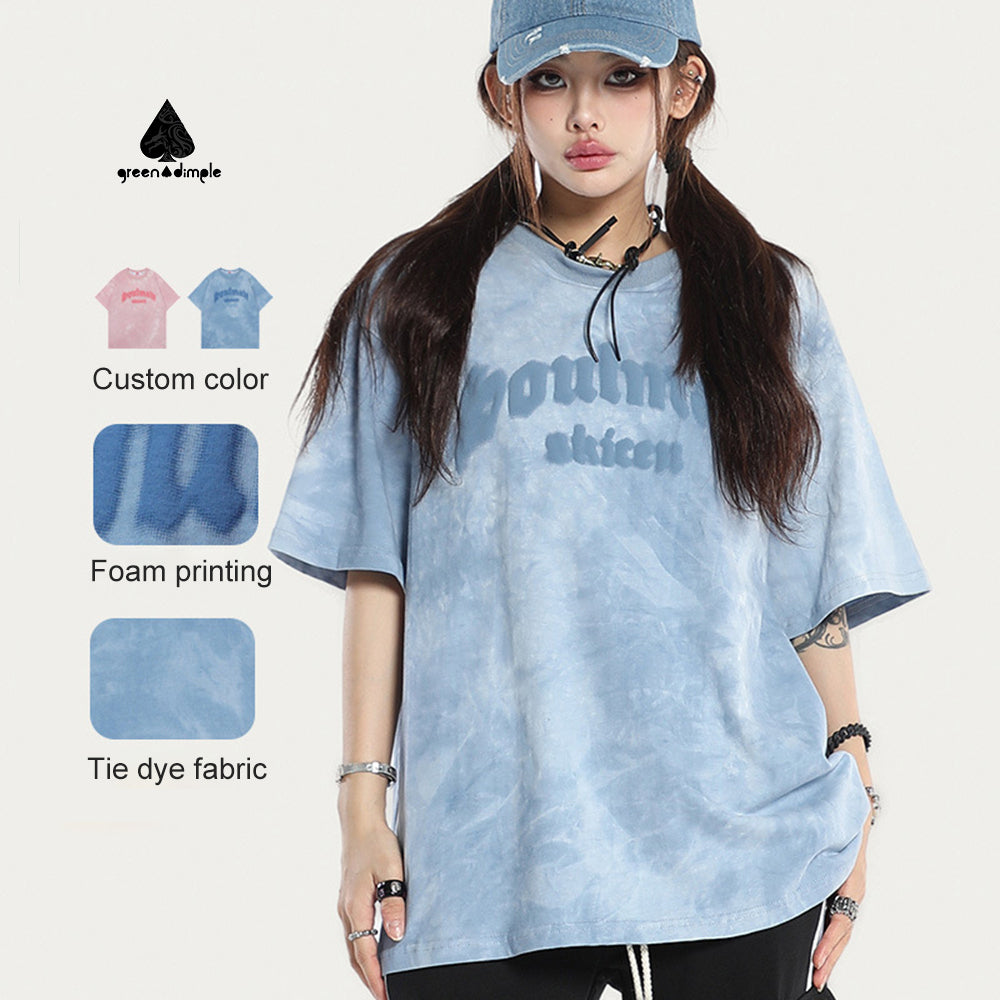 Custom unisex fashion designer foam printing Logo T-shirts pure Cotton loose drop shoulder T-shirts