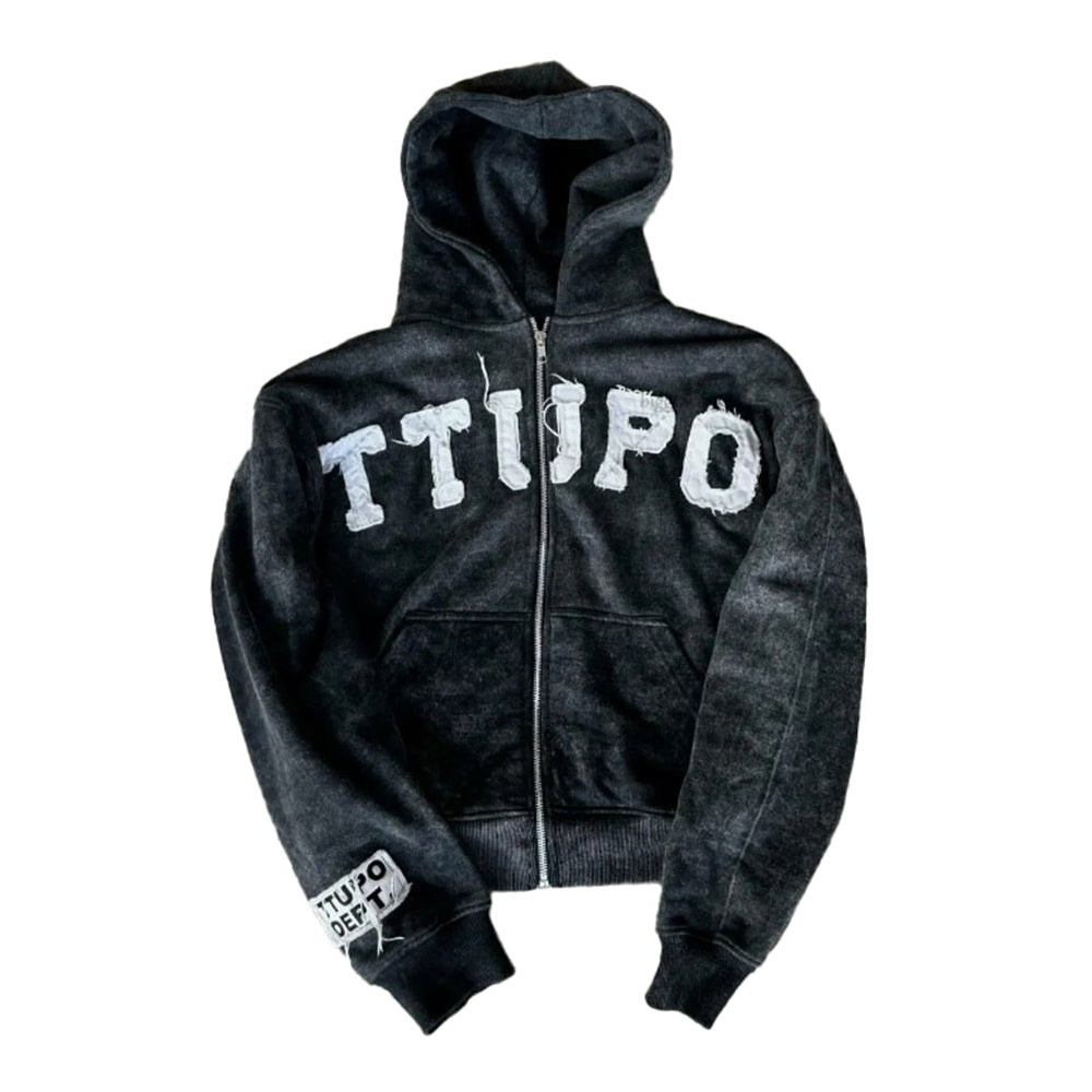 High street Y2K trendy brand letter patch sticker casual hooded sweatshirt