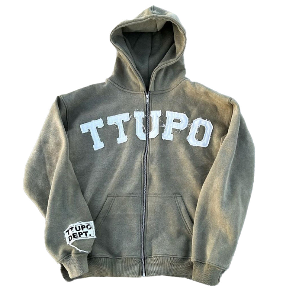 High street Y2K trendy brand letter patch sticker casual hooded sweatshirt
