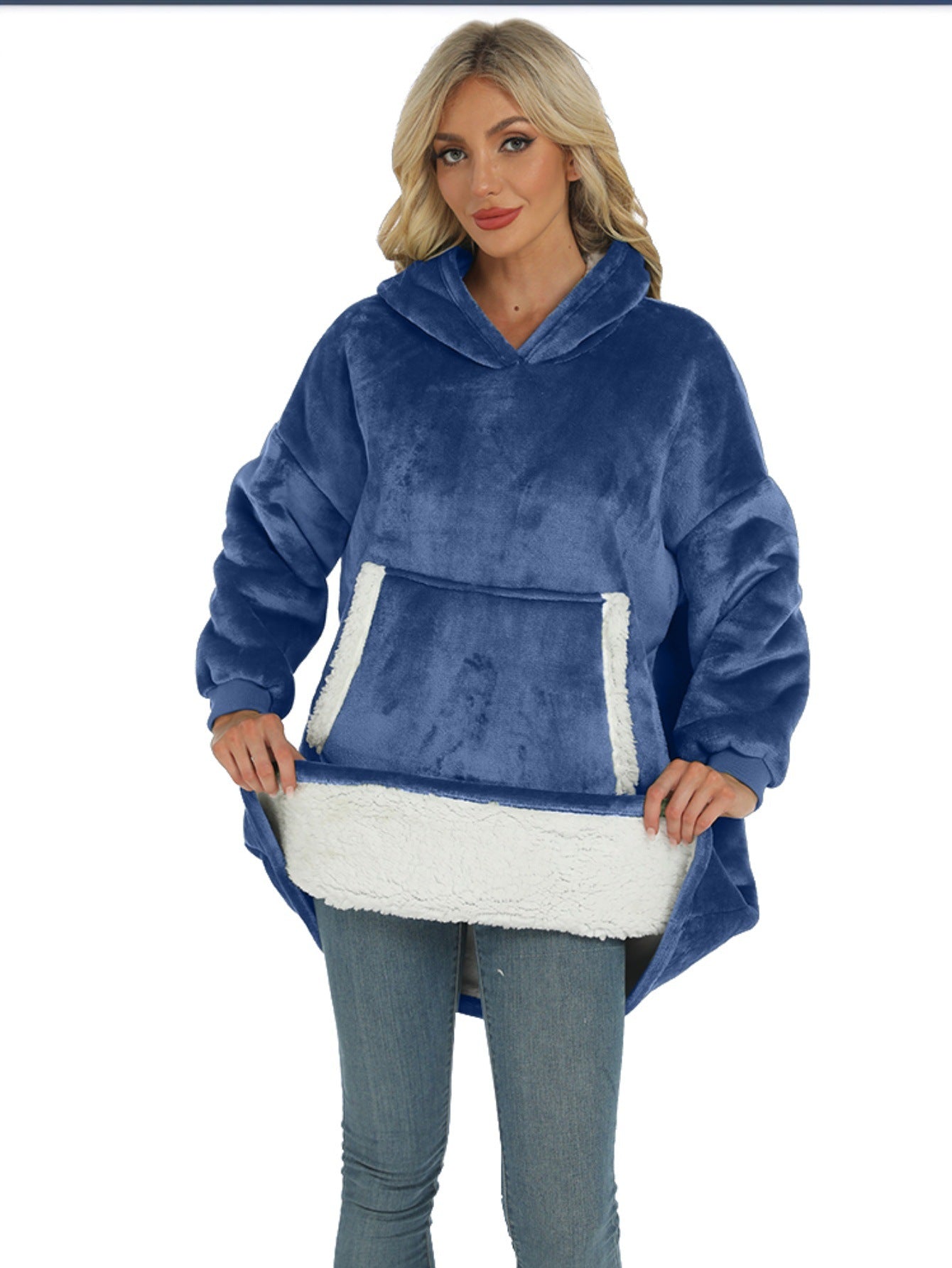 Furry Unisex Fleece Lambhair Pullover Thick Plush Large Pocket Hoodie