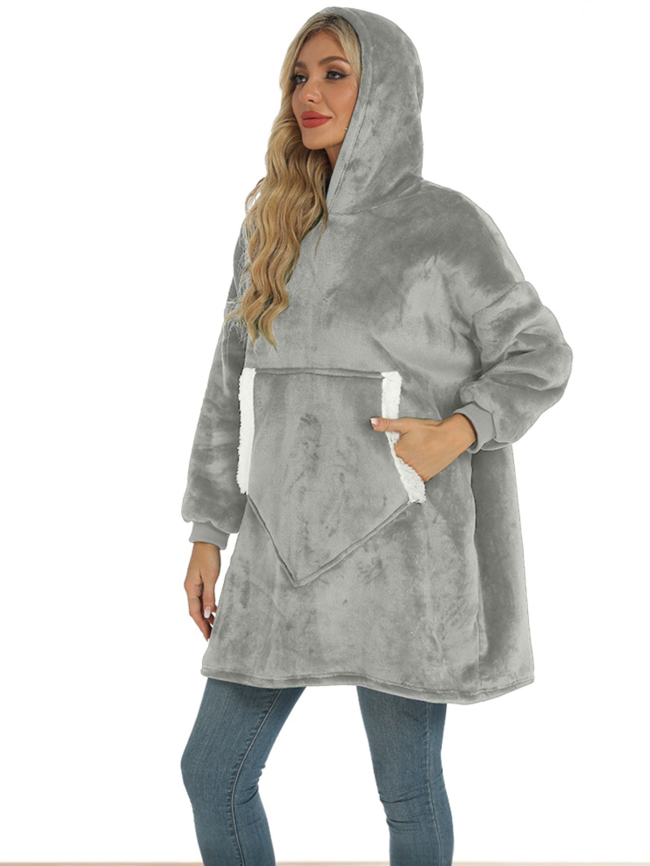 Furry Unisex Fleece Lambhair Pullover Thick Plush Large Pocket Hoodie