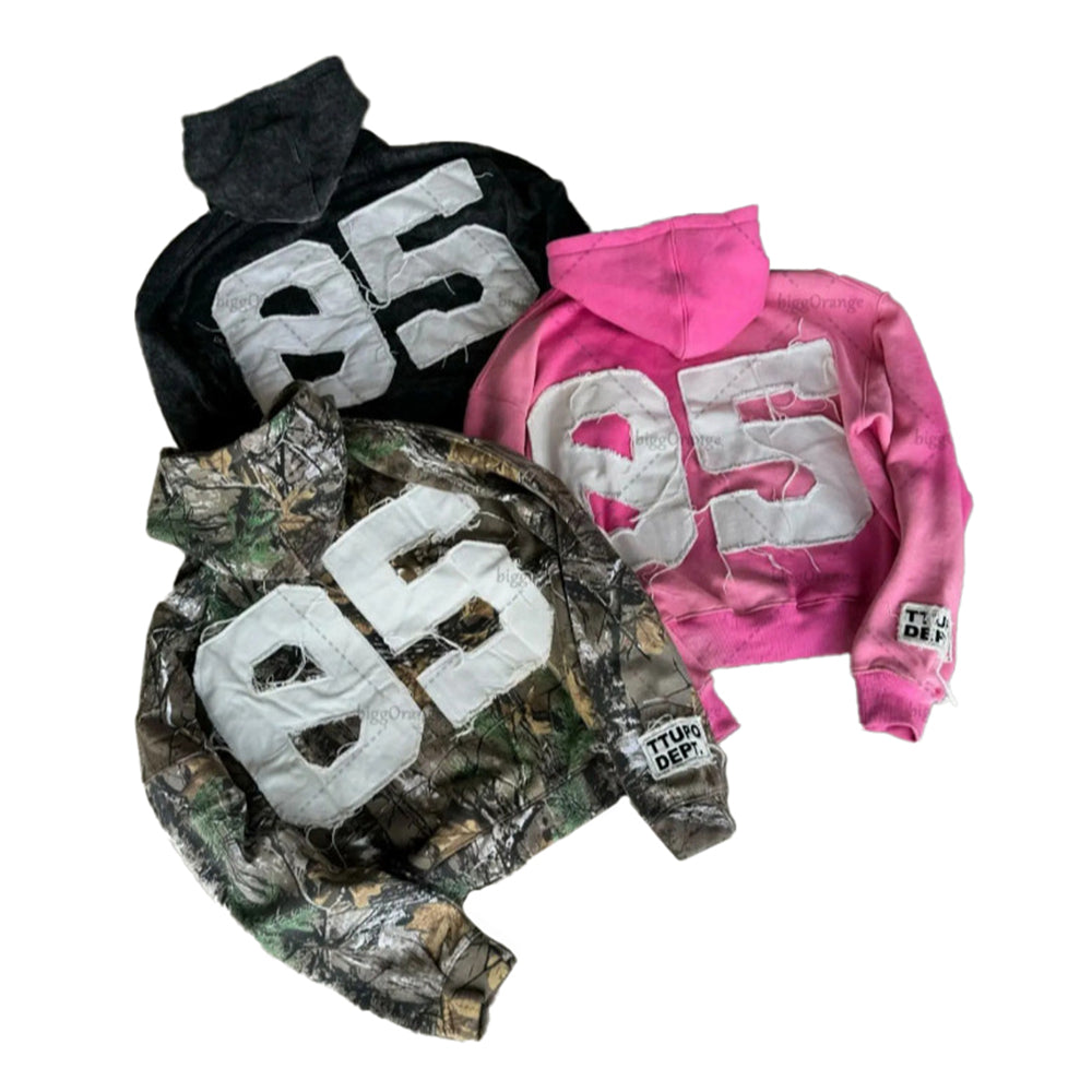 High street Y2K trendy brand letter patch sticker casual hooded sweatshirt
