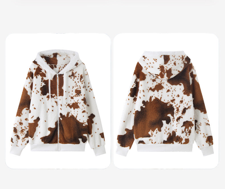 Fleece Velvet Women's Long-Sleeved Zipper Fashion Casual Plush Hooded Jacket