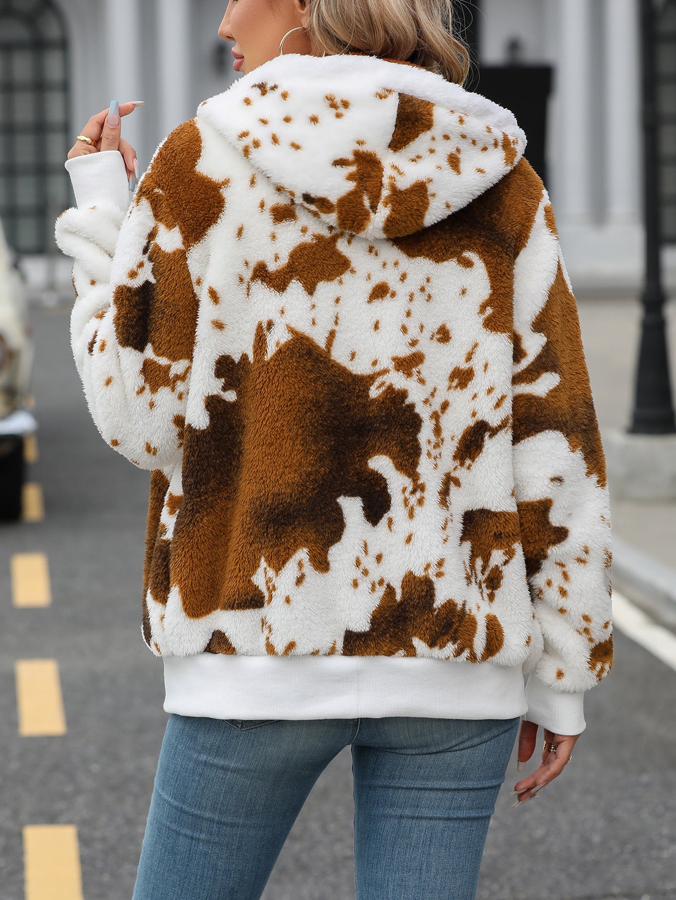 Fleece Velvet Women's Long-Sleeved Zipper Fashion Casual Plush Hooded Jacket
