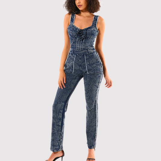 Custom Fashionable women Casual wide Strap denim Jumpsuits