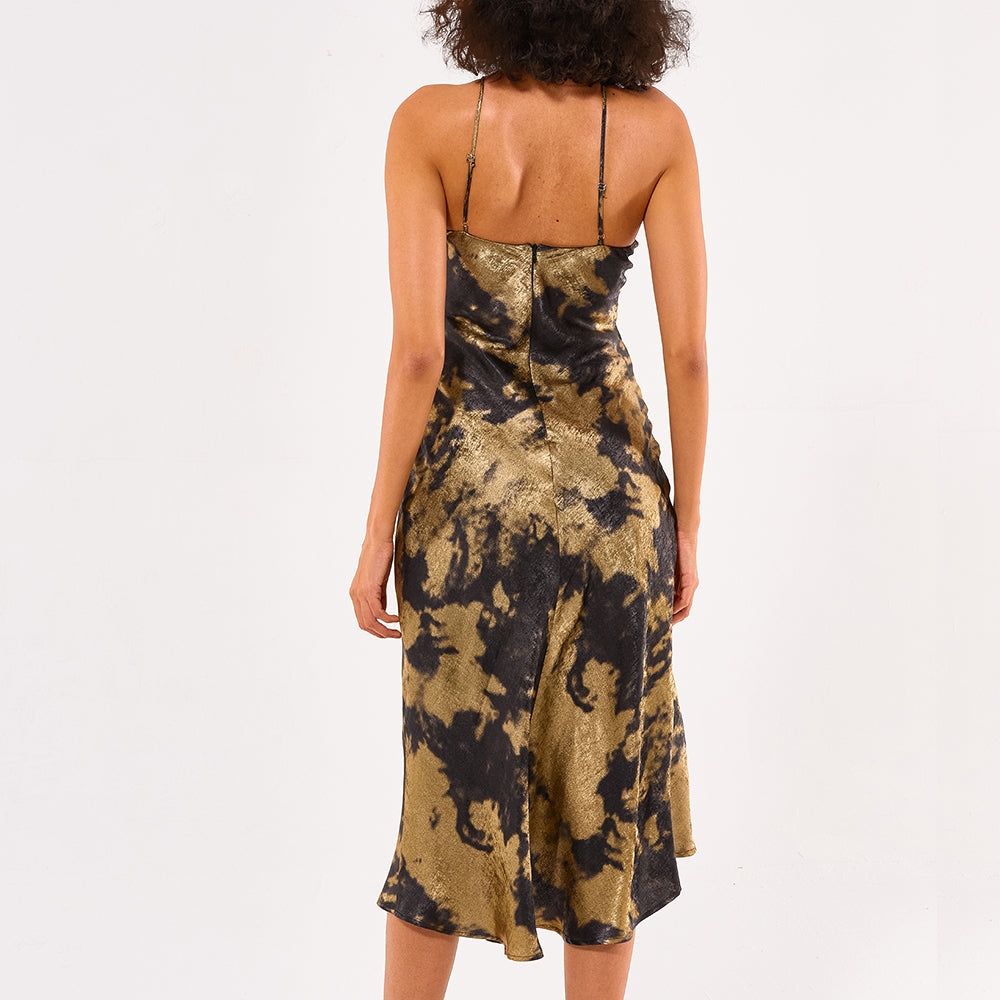 New fashion trendy design Tie-dye satin halter neck Midi Dress