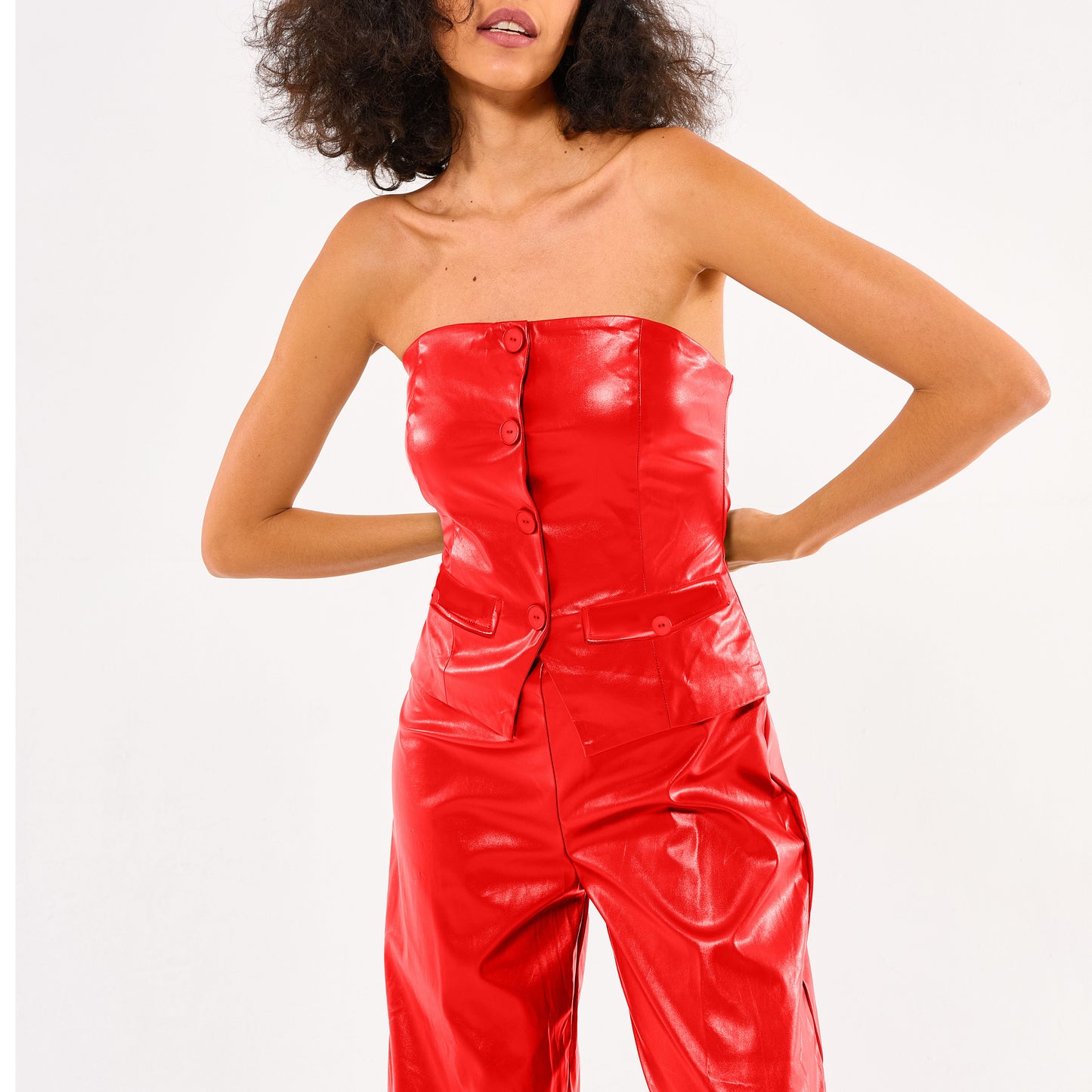 Original China factory Customize Fashion Casual PU leather tube Top And long Pants set