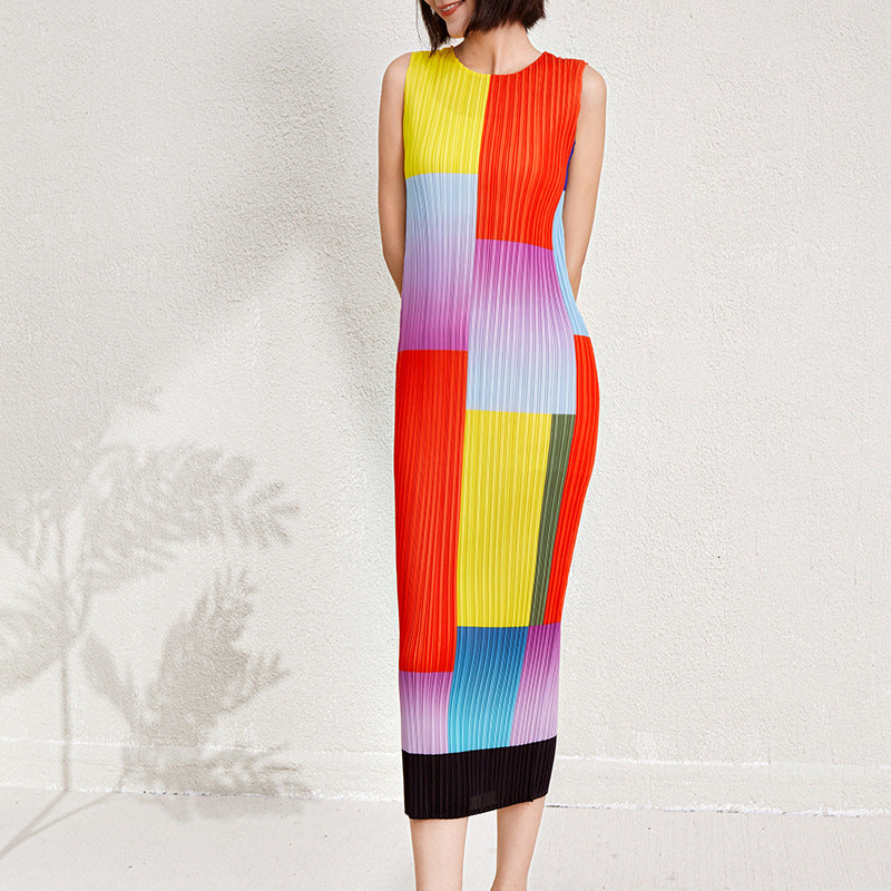 Women's Summer Color Pencil Slim Body Casual Wrinkled Long Dress