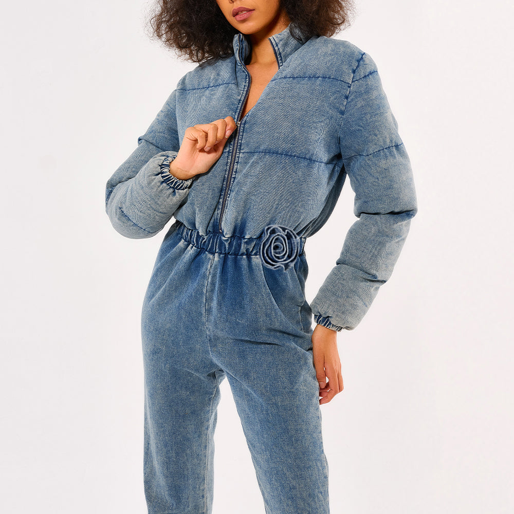 Customize Women's Denim Thick Winter fashion lady cloth Casual Jumpsuit