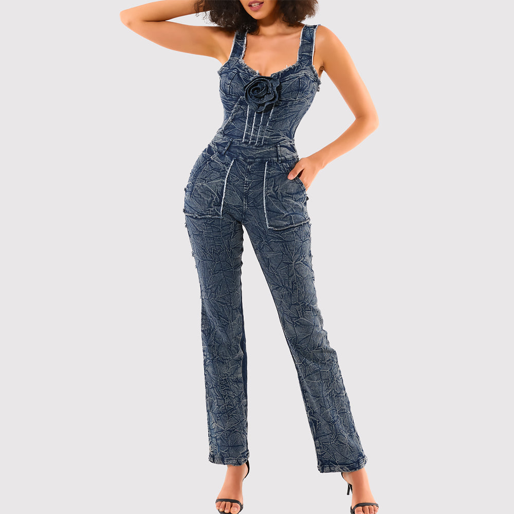 Custom Fashionable women Casual wide Strap denim Jumpsuits