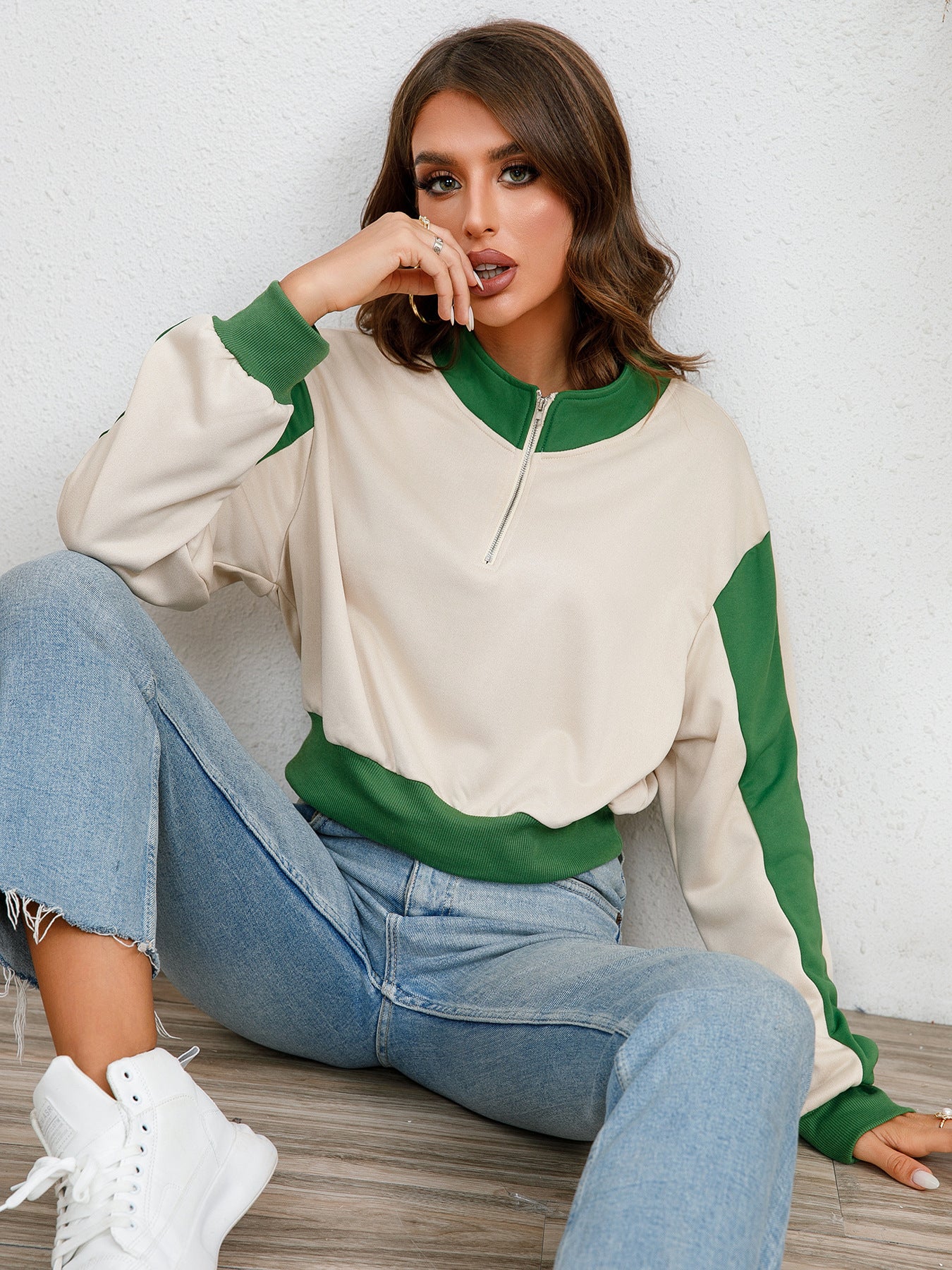 Customize Women's High Quality Fashion Half Zipper Sweatshirt
