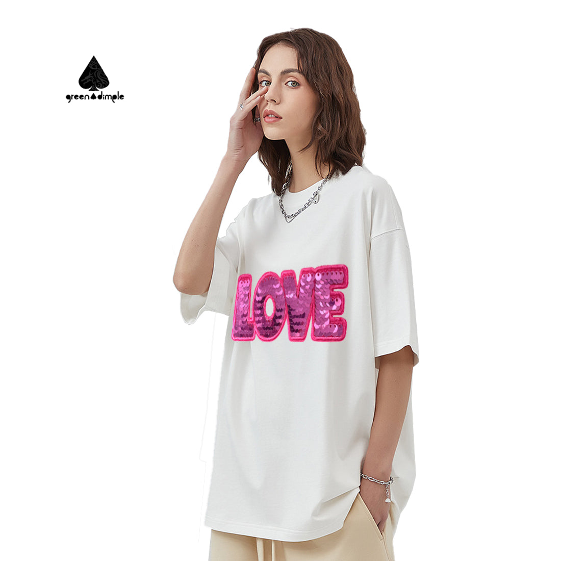 High quality sequined embroidery Logo fashion Tshirt