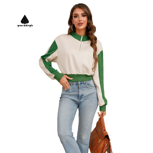 Customize Women's High Quality Fashion Half Zipper Sweatshirt