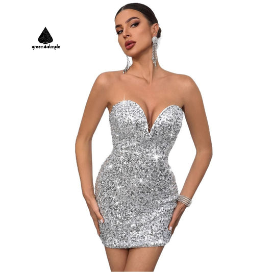 Sequined Evening Party Dress Lady Elegant Night Club Luxury Sexy Mini Bodycon Dress