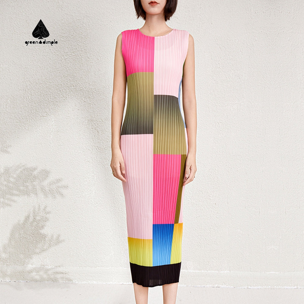 Women's Summer Color Pencil Slim Body Casual Wrinkled Long Dress