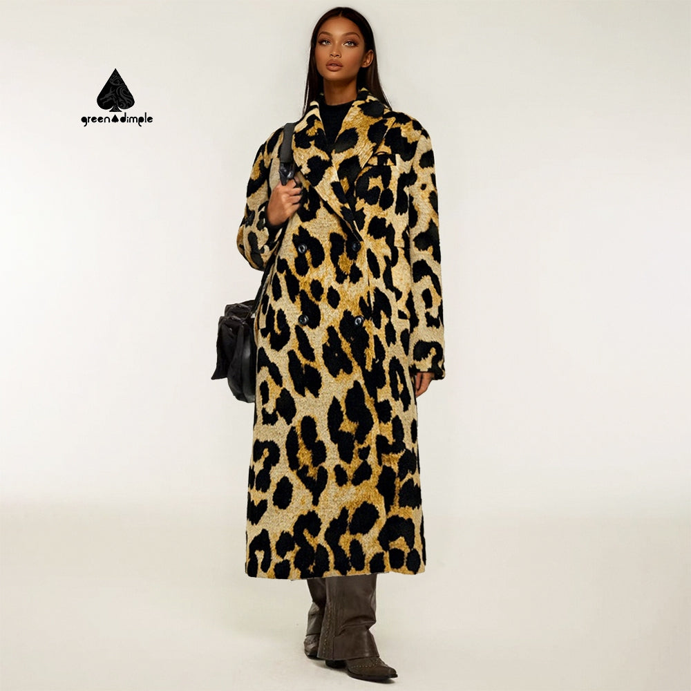 Winter Women Leopard Long Windbreak Coat