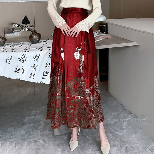 Hanfu Chinese Style Retro Pleated Jacquard Mamian Skirt