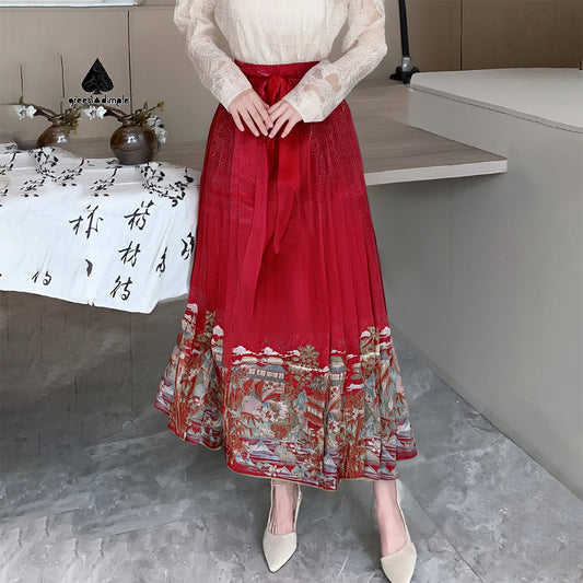 Hanfu Mamian Ming Dynasty Retro Pleated Jacquard Skirt