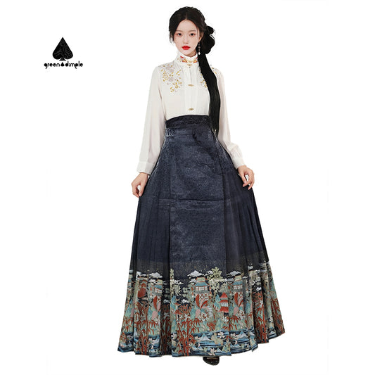 Chinese Traditional Pleats Hanfu Horse Face Skirt