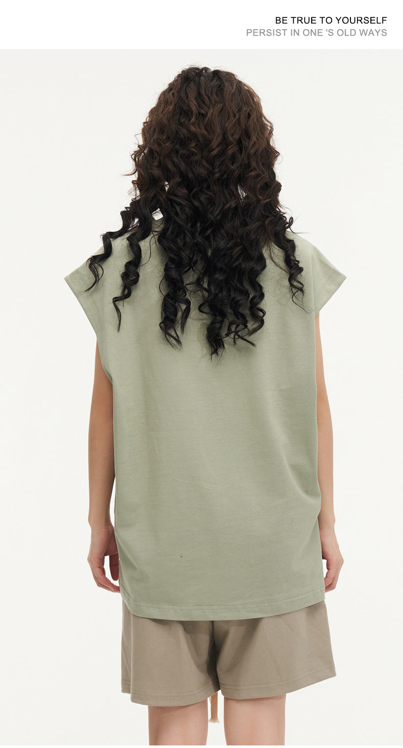 270g 100% Organic cotton Sleeveless plus size distressed T shirt