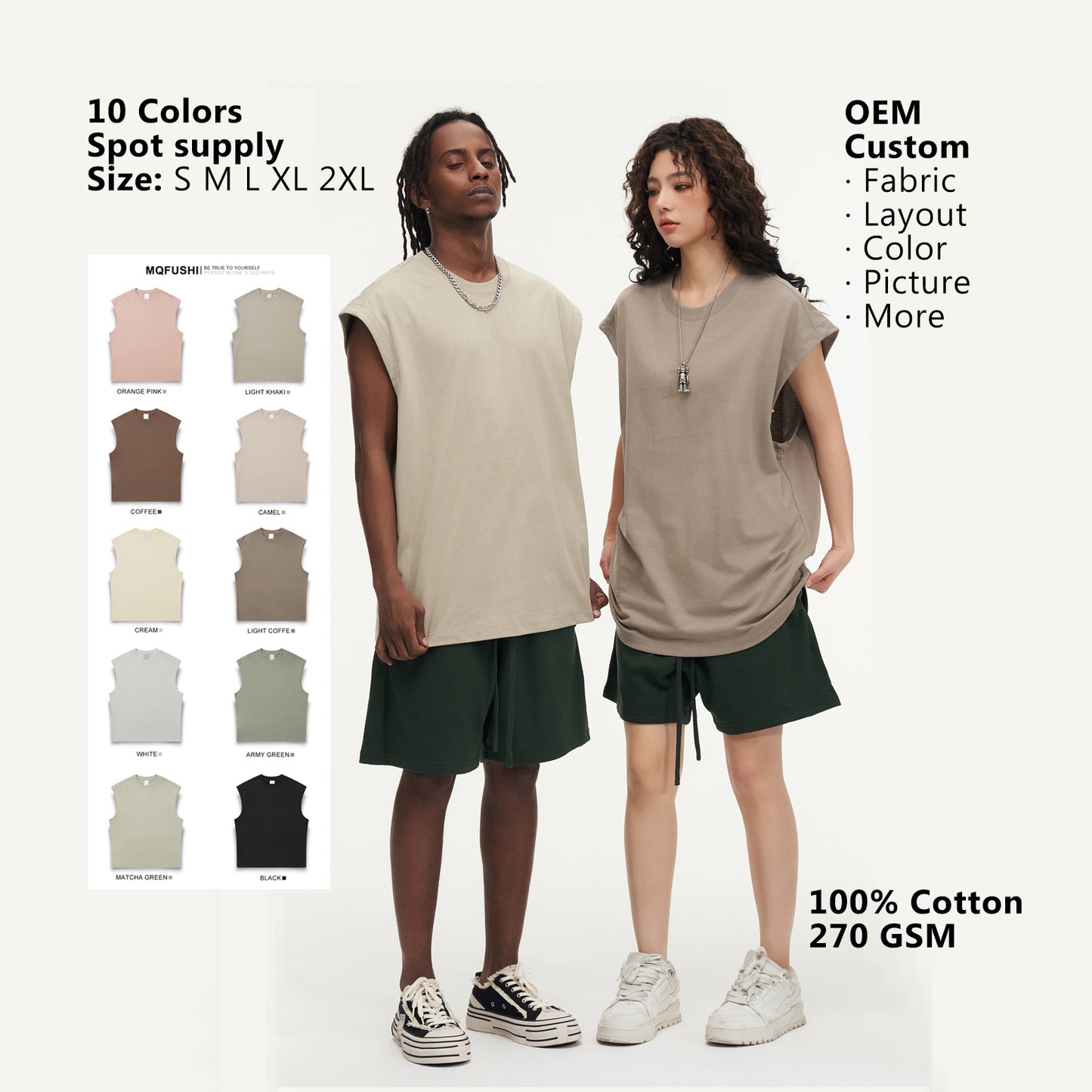 Customize printing Unisex cotton Sleeveless loose style sleeveless T shirt