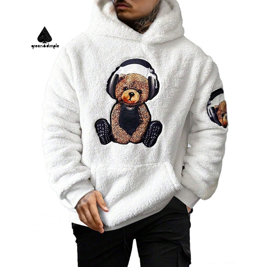 Thick Plush Embroidery Bare Large Pocket Pullover Hoodie