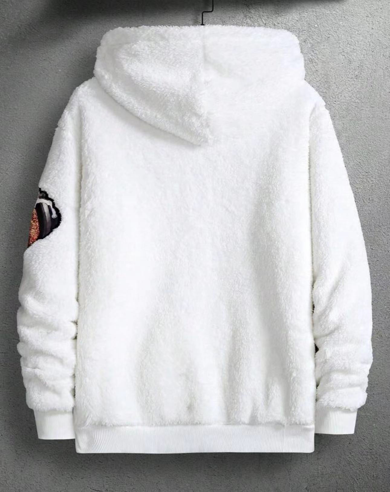 Thick Plush Embroidery Bare Large Pocket Pullover Hoodie