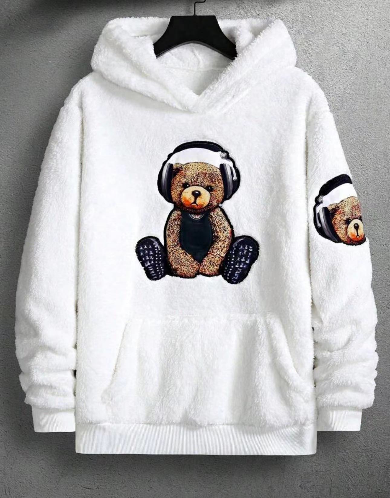 Thick Plush Embroidery Bare Large Pocket Pullover Hoodie