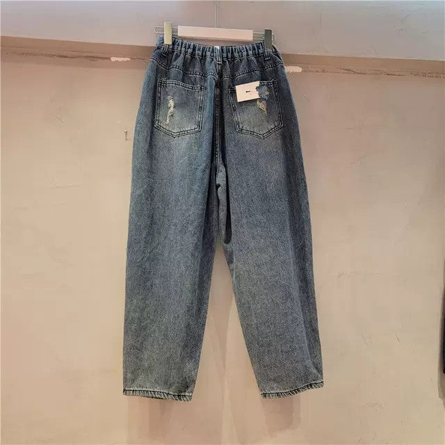 Unique Stylish Colorful Decorations Inlaid Jewels Sequined Jeans