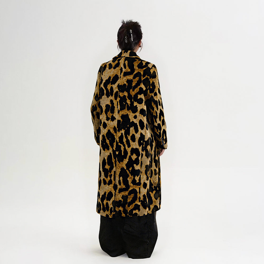 Winter Women Leopard Long Windbreak Coat