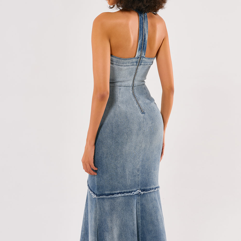 Women's fashion ladies elegant jean long bodycon maxi luxurious evening party dresses