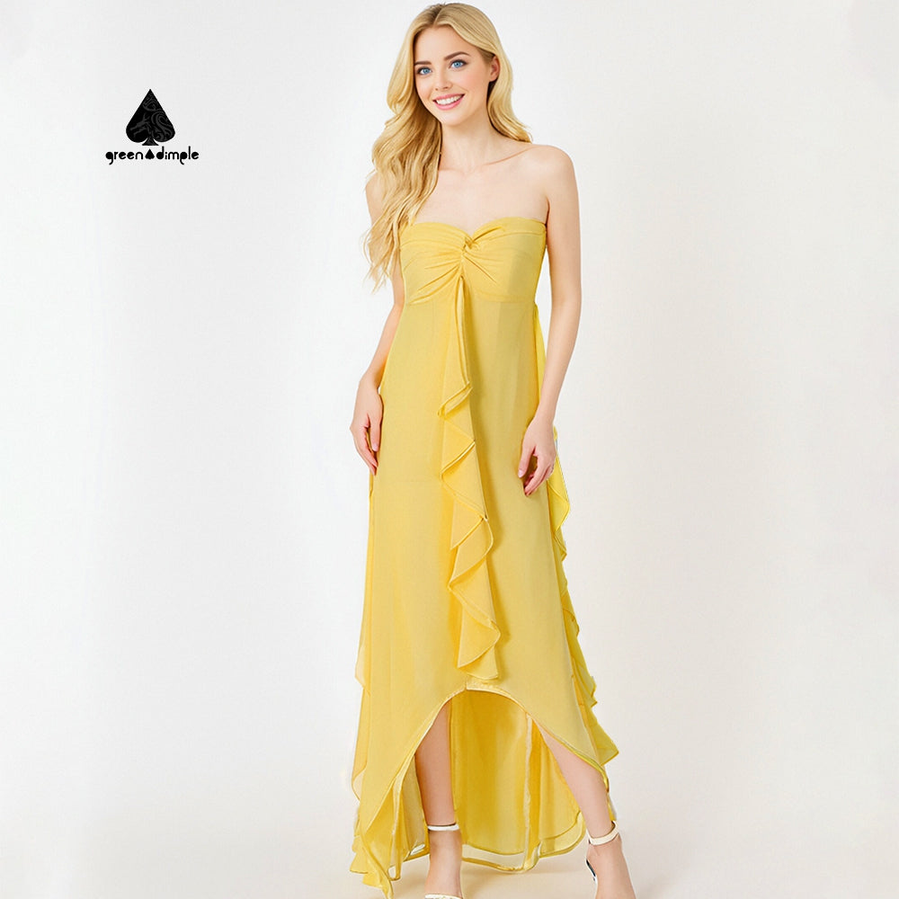 Original solid sleeveless Ruffled Elegant maxi Dress