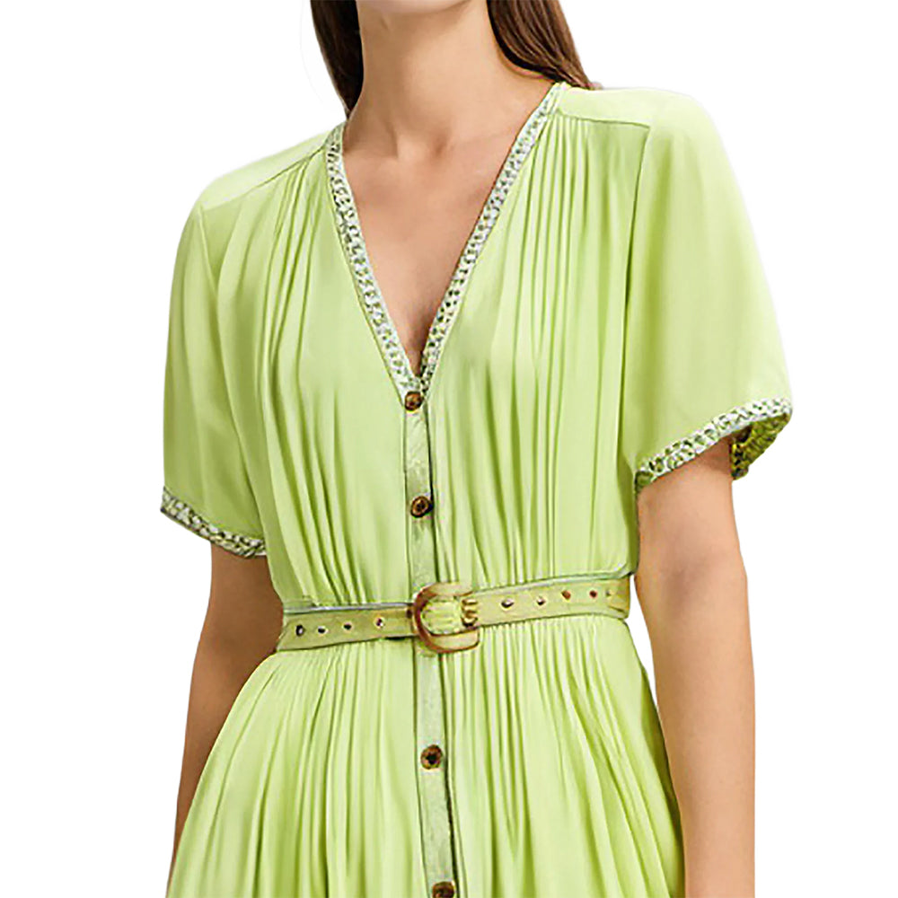 Light Green polynesian women casual short shirt dresses with open front and belt
