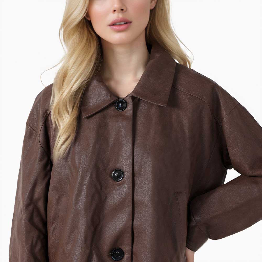 Soft leather women long sleeve jacket