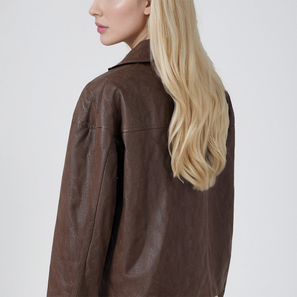 Soft leather women long sleeve jacket