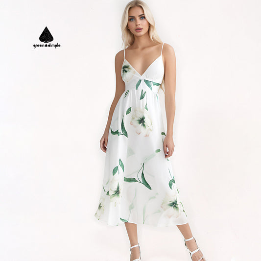 Sexy V-Neck Backless Floral Printed Maxi Summer Casual Dress