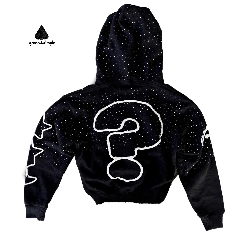 Streetwear Vintage Rhinestone French Terry Cotton Drop Shoulder Hoodie