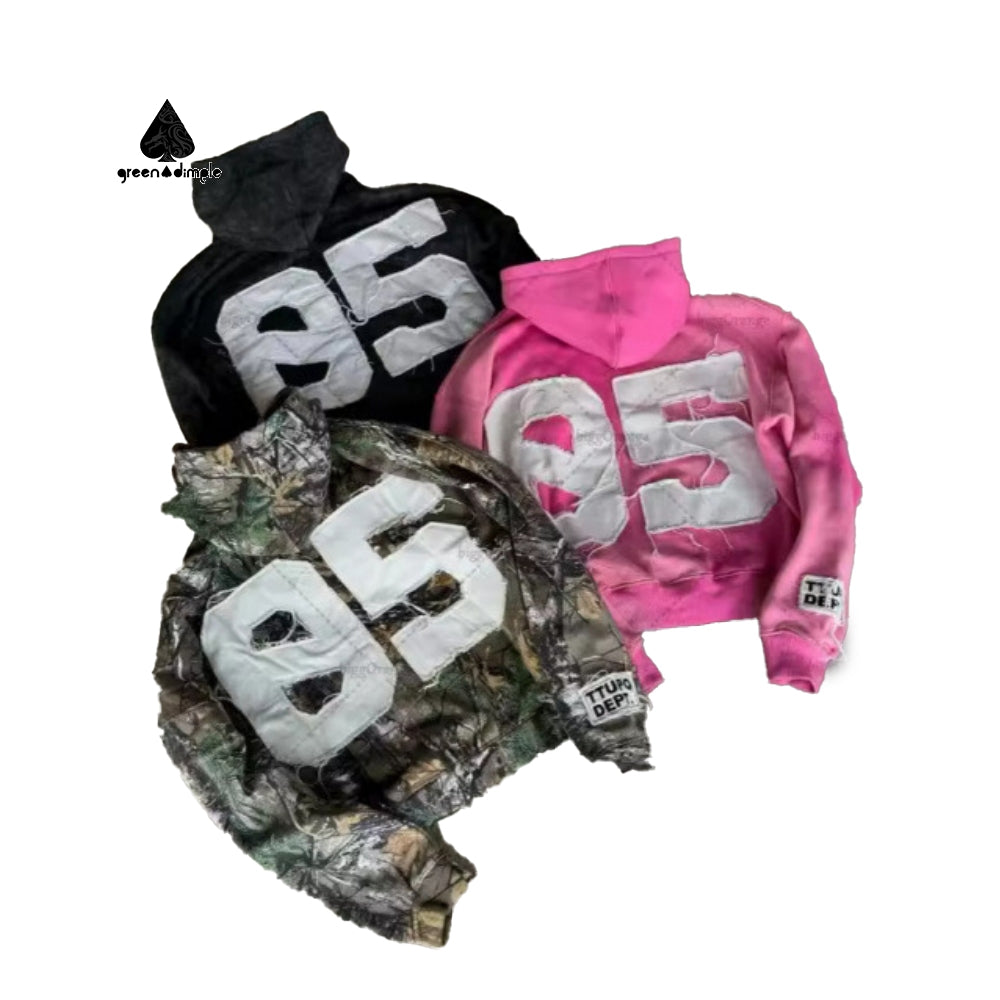 Cotton Distressed Vintage Boxy Fit Oversized Embroidery Patches Hoodies