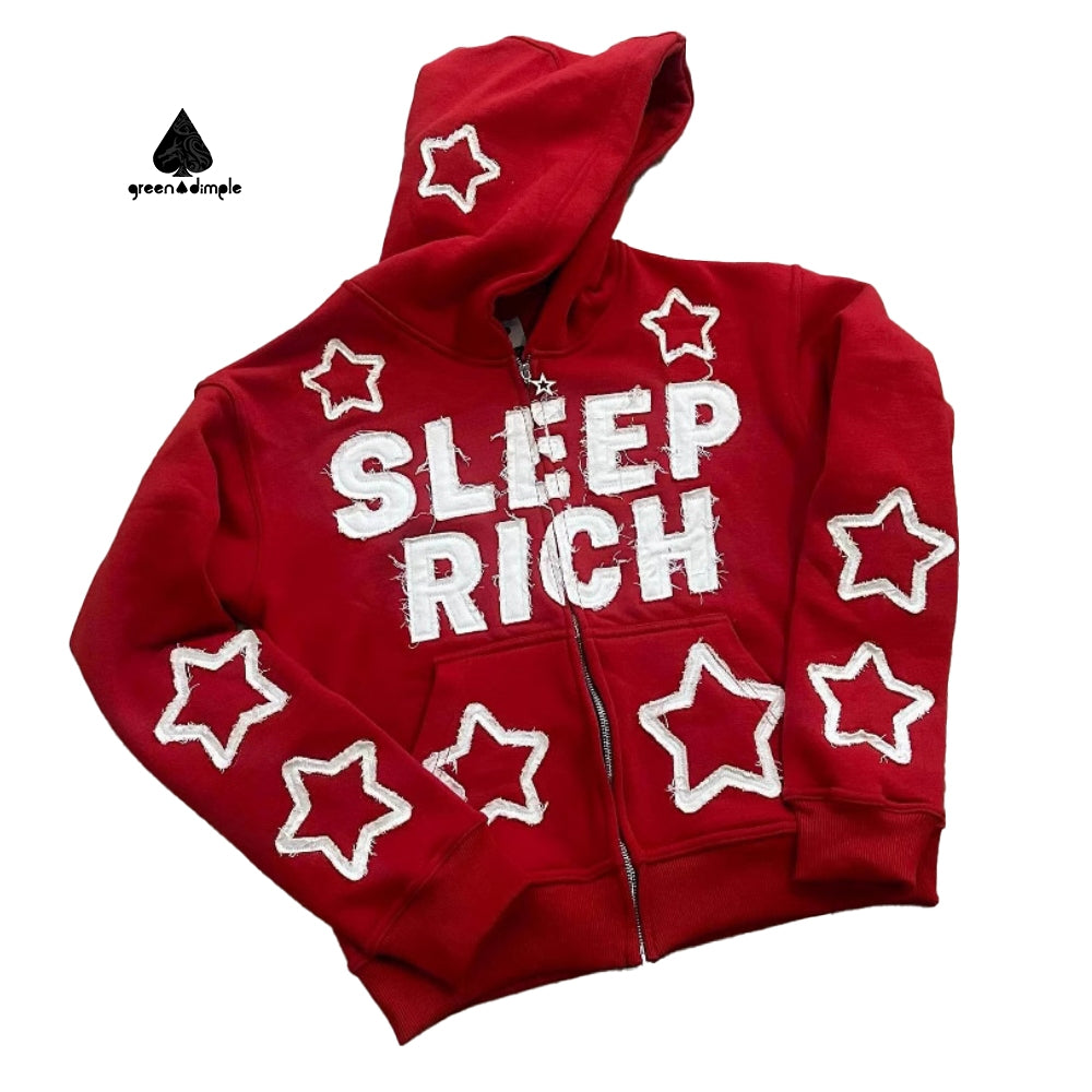 Patch Applique Embroidery Boxy Cropped Zip up Hoodie