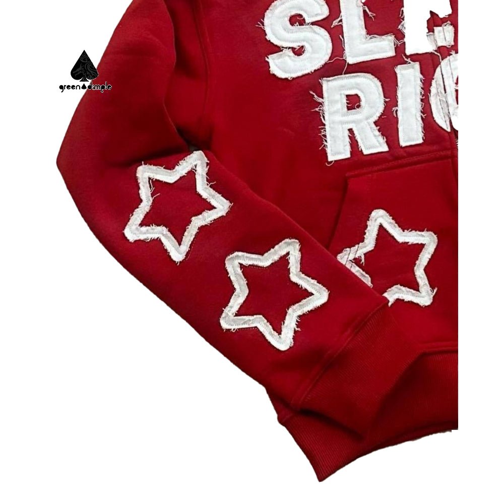 Patch Applique Embroidery Boxy Cropped Zip up Hoodie