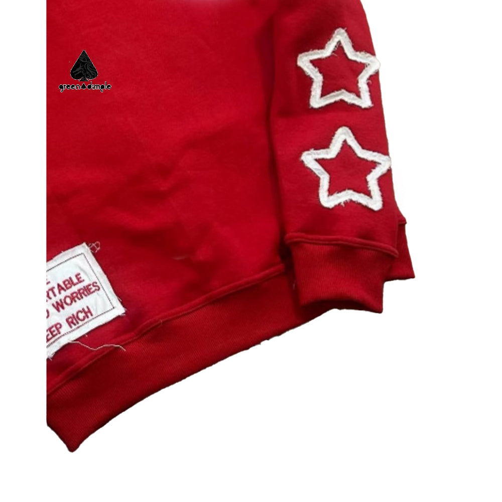 Patch Applique Embroidery Boxy Cropped Zip up Hoodie