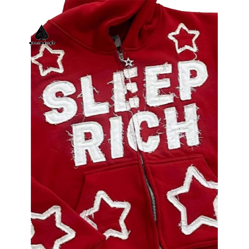 Patch Applique Embroidery Boxy Cropped Zip up Hoodie