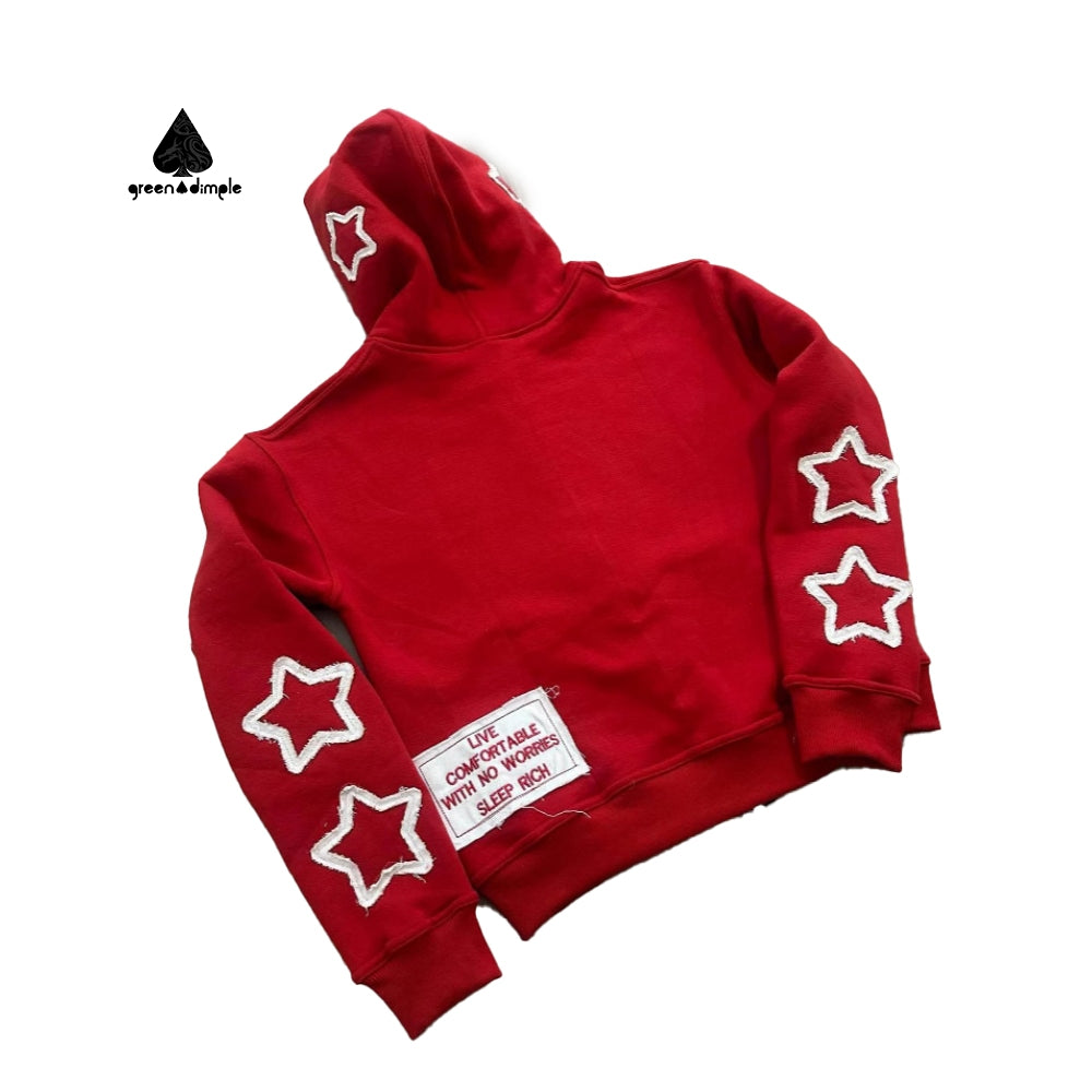 Patch Applique Embroidery Boxy Cropped Zip up Hoodie