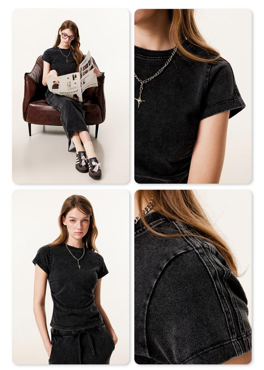 Solid Color Short Sleeved T-shirt Women's 260g Casual Crop Top