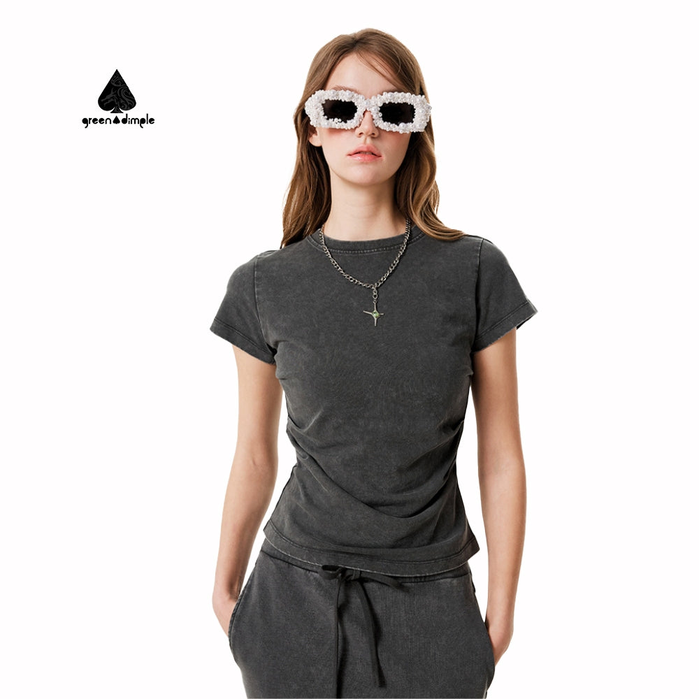 Solid Color Short Sleeved T-shirt Women's 260g Casual Crop Top